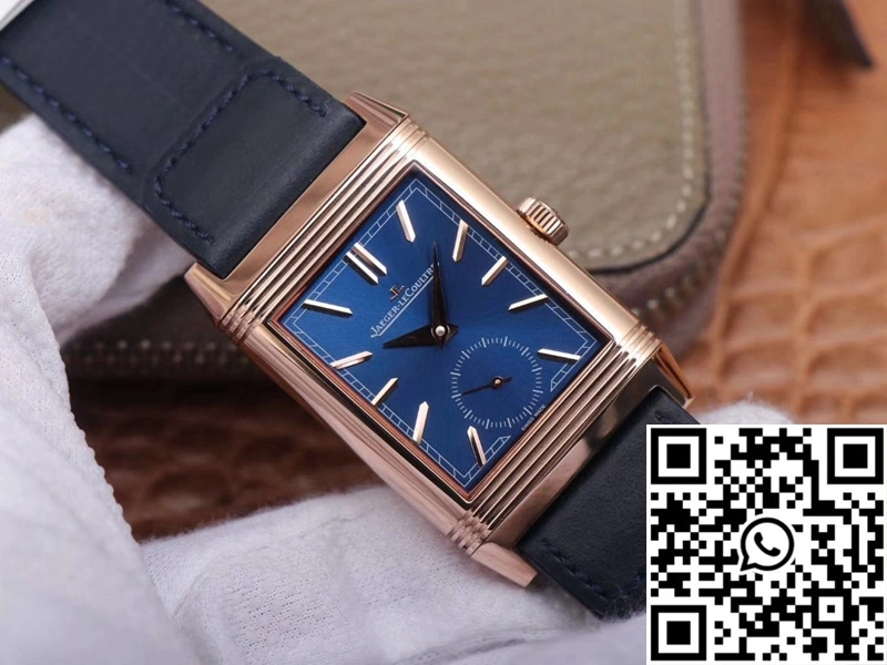 Jaeger LeCoultre Reverso Tribute Double-sided Double Time Zone Flip MG Factory Rose Gold Blue Dial