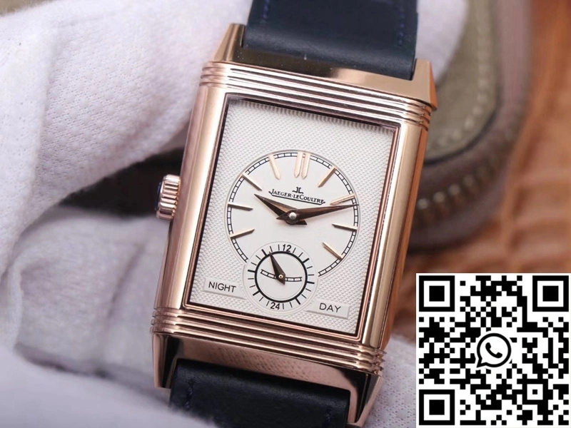 Jaeger LeCoultre Reverso Tribute Double-sided Double Time Zone Flip MG Factory Rose Gold Blue Dial