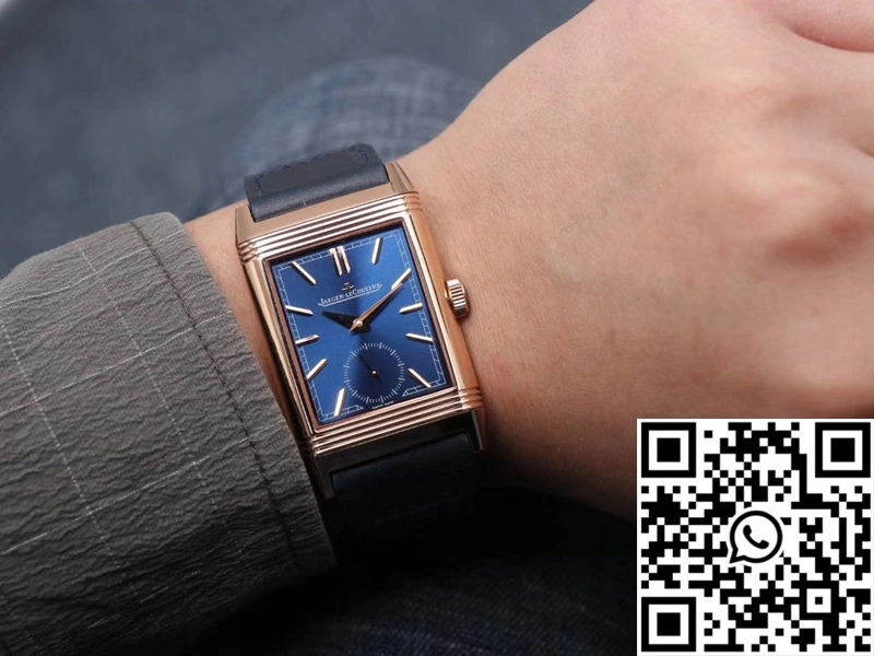 Jaeger LeCoultre Reverso Tribute Double-sided Double Time Zone Flip MG Factory Rose Gold Blue Dial