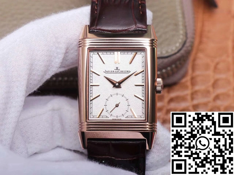 Jaeger LeCoultre Reverso Tribute Double-sided Double Time Zone Flip MG Factory Rose Gold White Dial