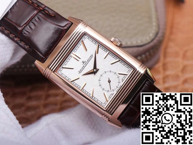 Jaeger LeCoultre Reverso Tribute Double-sided Double Time Zone Flip MG Factory Rose Gold White Dial