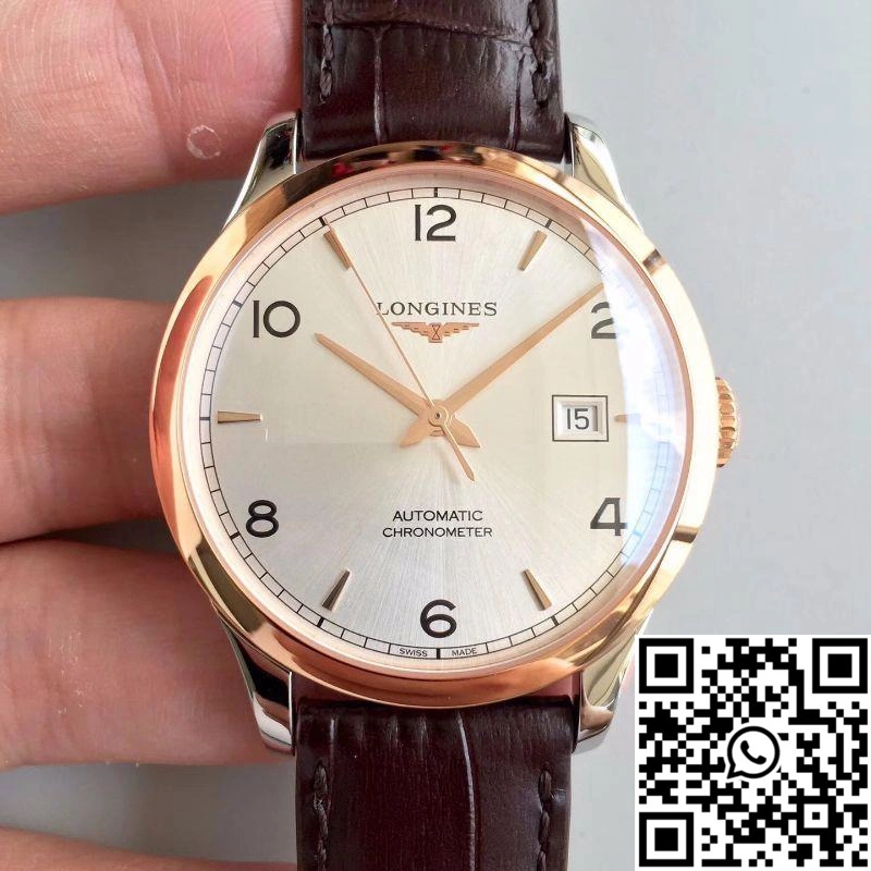 Longines Record L2.820.4.76.2 18K Rose Gold Silver Dial