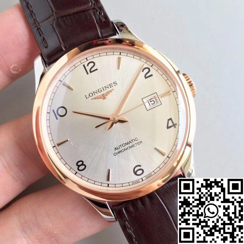 Longines Record L2.820.4.76.2 18K Rose Gold Silver Dial