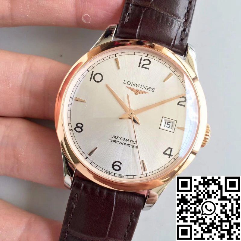 Longines Record L2.820.4.76.2 18K Rose Gold Silver Dial