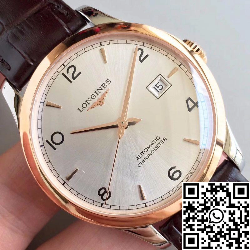 Longines Record L2.820.4.76.2 18K Rose Gold Silver Dial