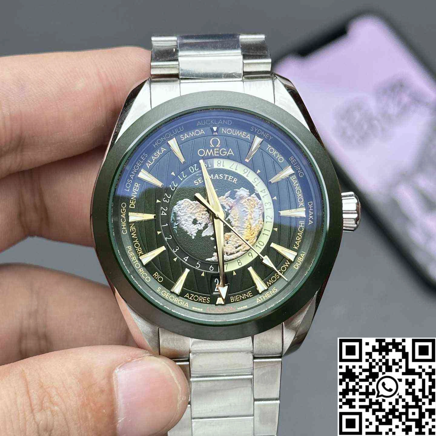 Omega Seamaster Aqua Terra GMT Worldtimer 220.32.43.22.10.001 VS Factory Titanium Green Dial