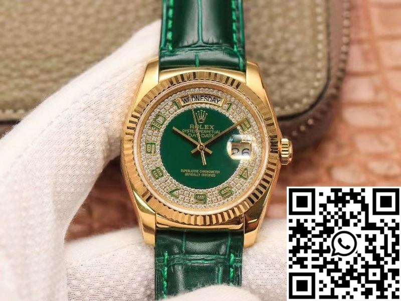 Replica Rolex Day-Date 36mm Green Enamel Diamond Gypsophila Gold dial watch