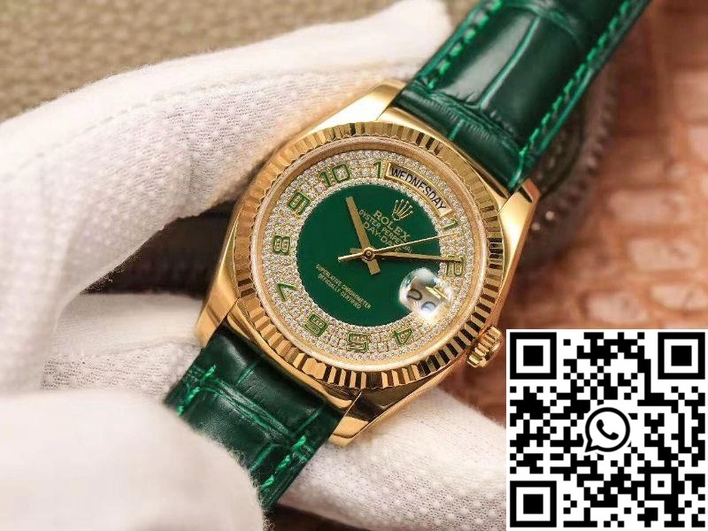 Replica Rolex Day-Date 36mm Green Enamel Diamond Gypsophila Gold dial watch