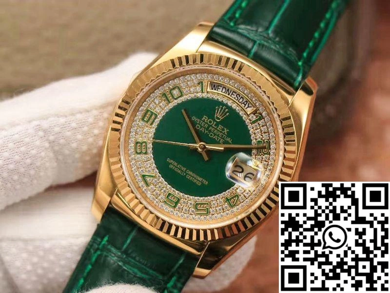 Replica Rolex Day-Date 36mm Green Enamel Diamond Gypsophila Gold dial watch