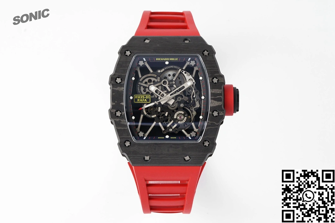 Richard Mille RM-035 Sonic Factory NTPT Carbon Fiber Black Case Red Band