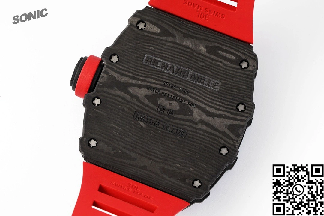 Richard Mille RM-035 Sonic Factory NTPT Carbon Fiber Black Case Red Band