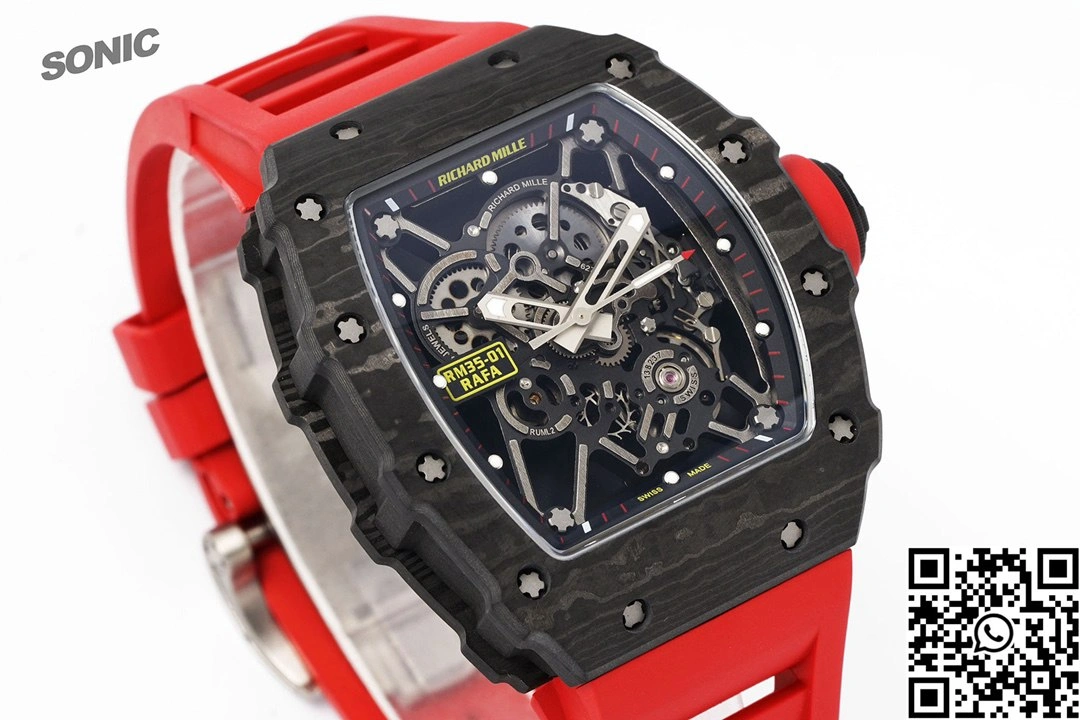 Richard Mille RM-035 Sonic Factory NTPT Carbon Fiber Black Case Red Band