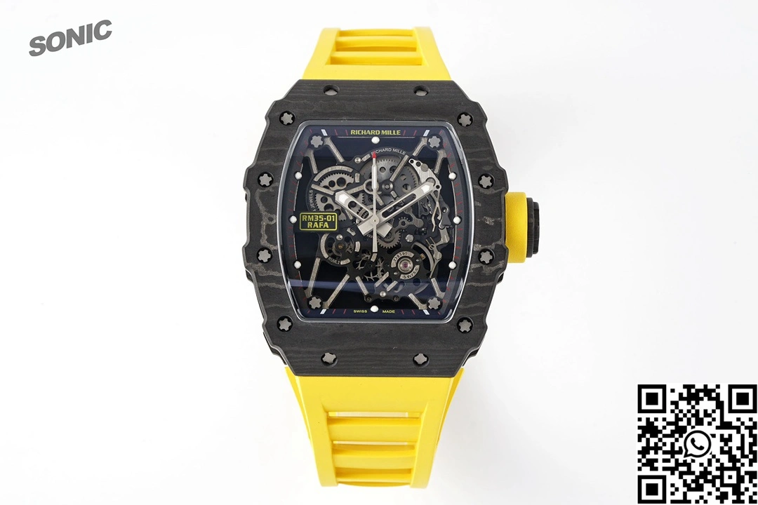 Richard Mille RM-035 Sonic Factory NTPT Carbon Fiber Black Case Yellow Band