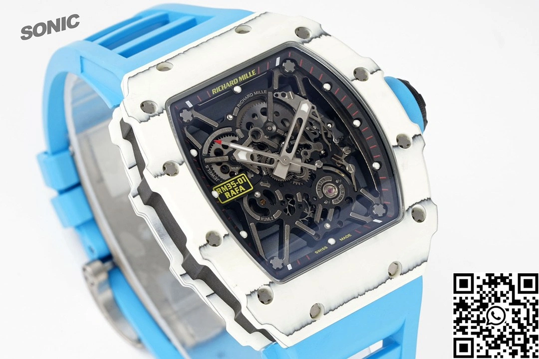 Richard Mille RM-035 Sonic Factory NTPT Carbon Fiber White Case Blue Band