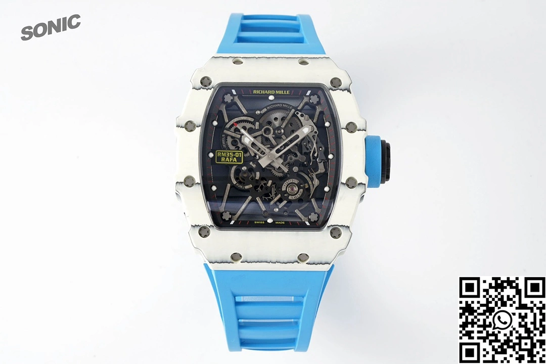 Richard Mille RM-035 Sonic Factory NTPT Carbon Fiber White Case Blue Band