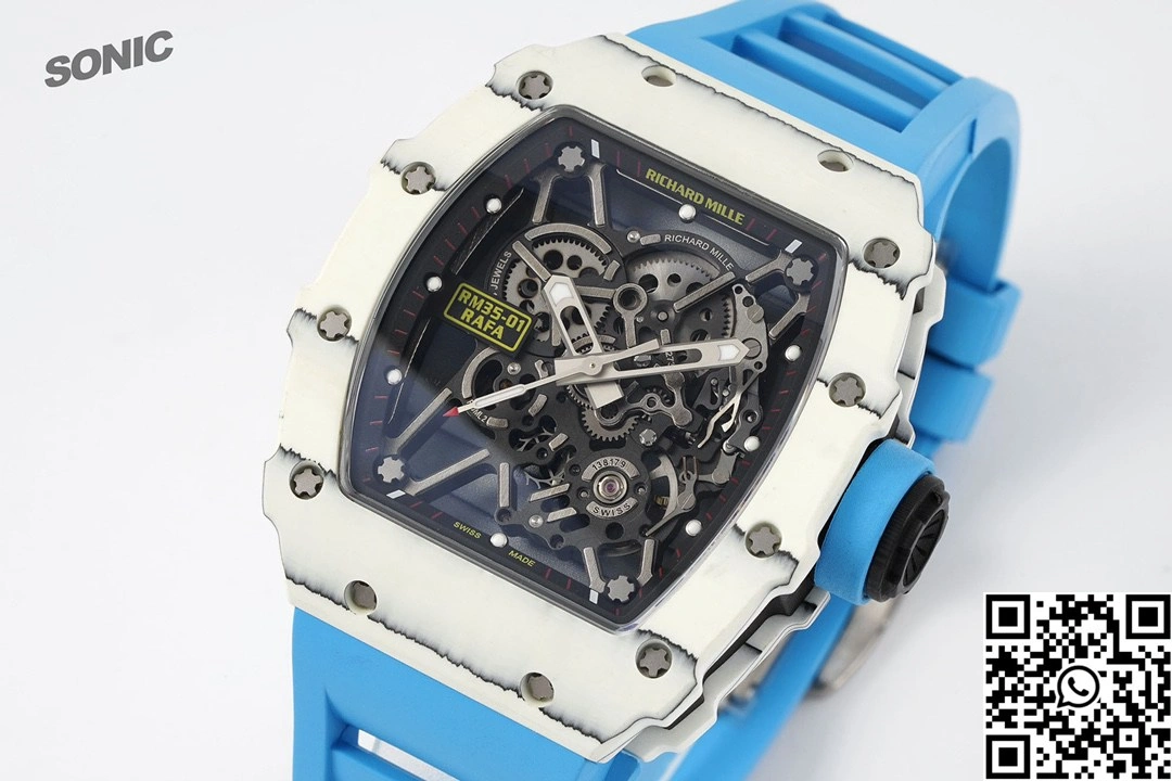 Richard Mille RM-035 Sonic Factory NTPT Carbon Fiber White Case Blue Band