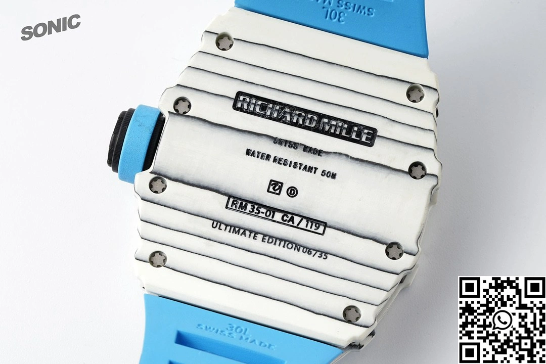 Richard Mille RM-035 Sonic Factory NTPT Carbon Fiber White Case Blue Band