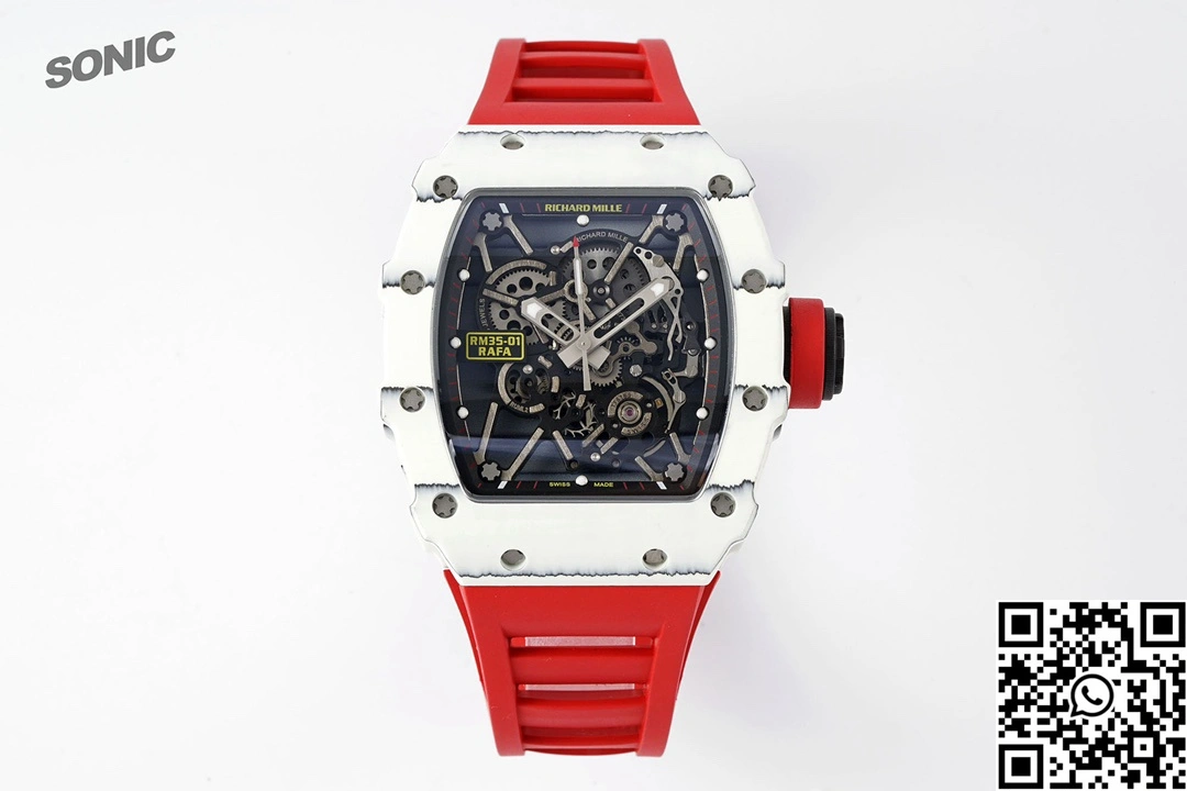 Richard Mille RM-035 Sonic Factory NTPT Carbon Fiber White Case Red Band