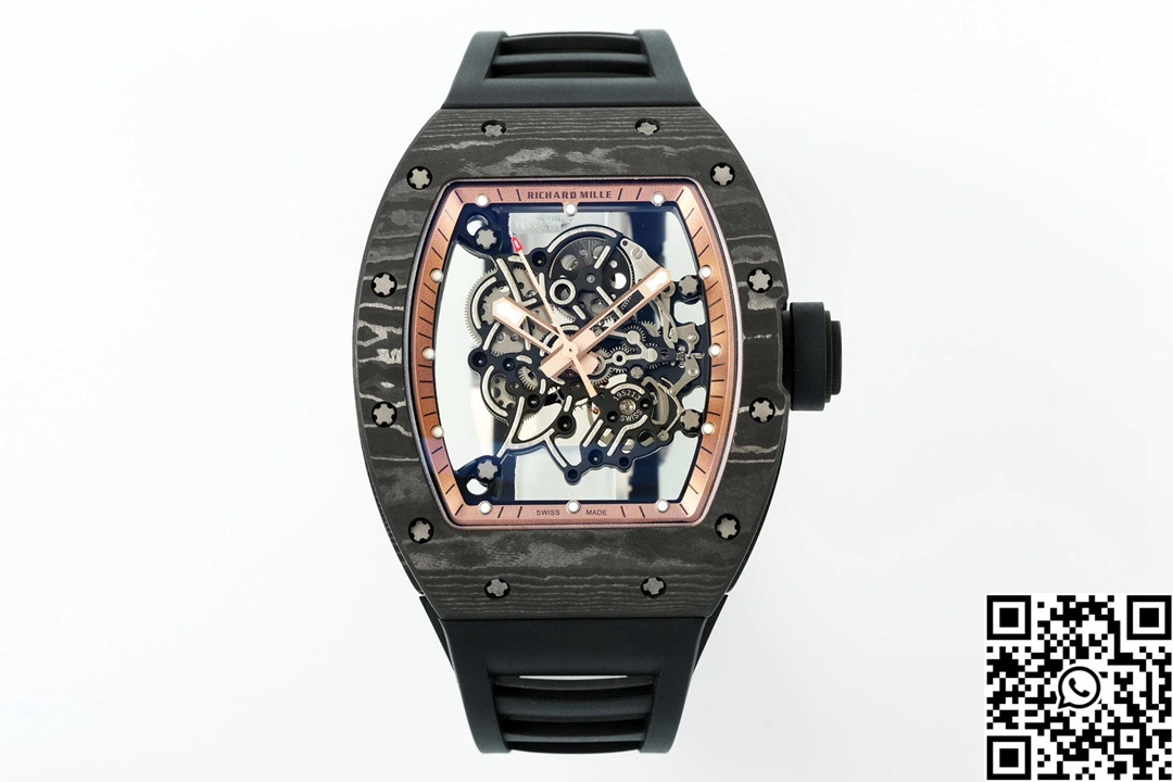 Richard Mille RM-055 APS Factory NTPT Carbon Fiber Black Case Black Band Rose Gold Rehault
