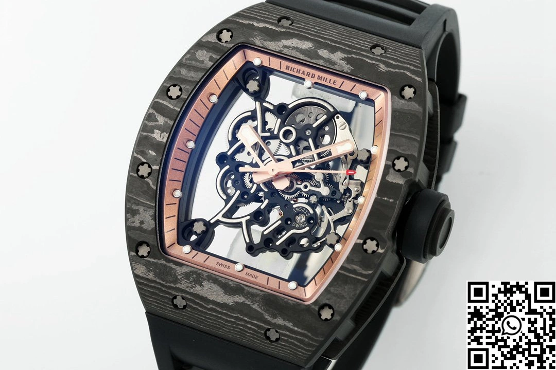 Richard Mille RM-055 APS Factory NTPT Carbon Fiber Black Case Black Band Rose Gold Rehault