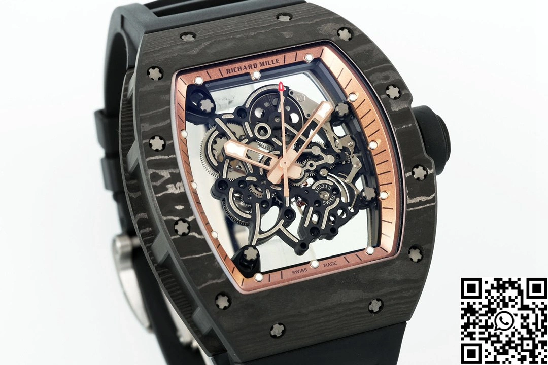 Richard Mille RM-055 APS Factory NTPT Carbon Fiber Black Case Black Band Rose Gold Rehault