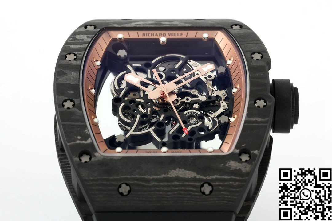 Richard Mille RM-055 APS Factory NTPT Carbon Fiber Black Case Black Band Rose Gold Rehault