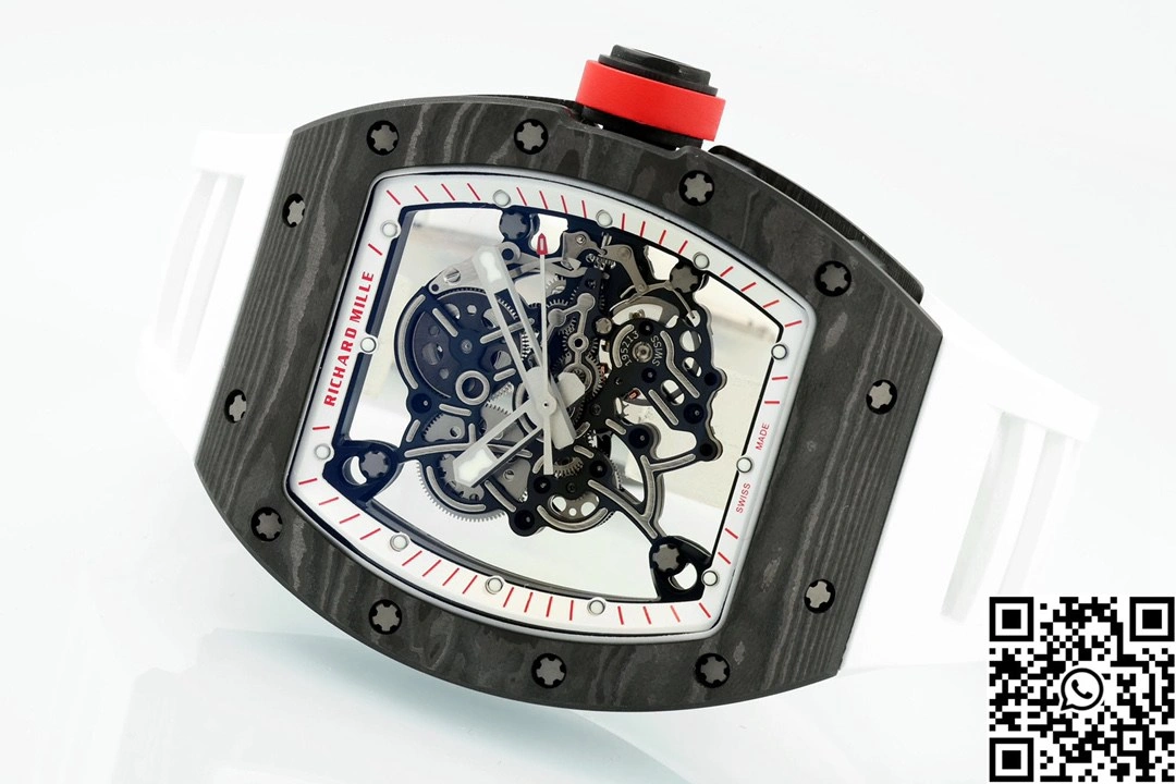 Richard Mille RM-055 APS Factory NTPT Carbon Fiber Black Case White Band Red Crown