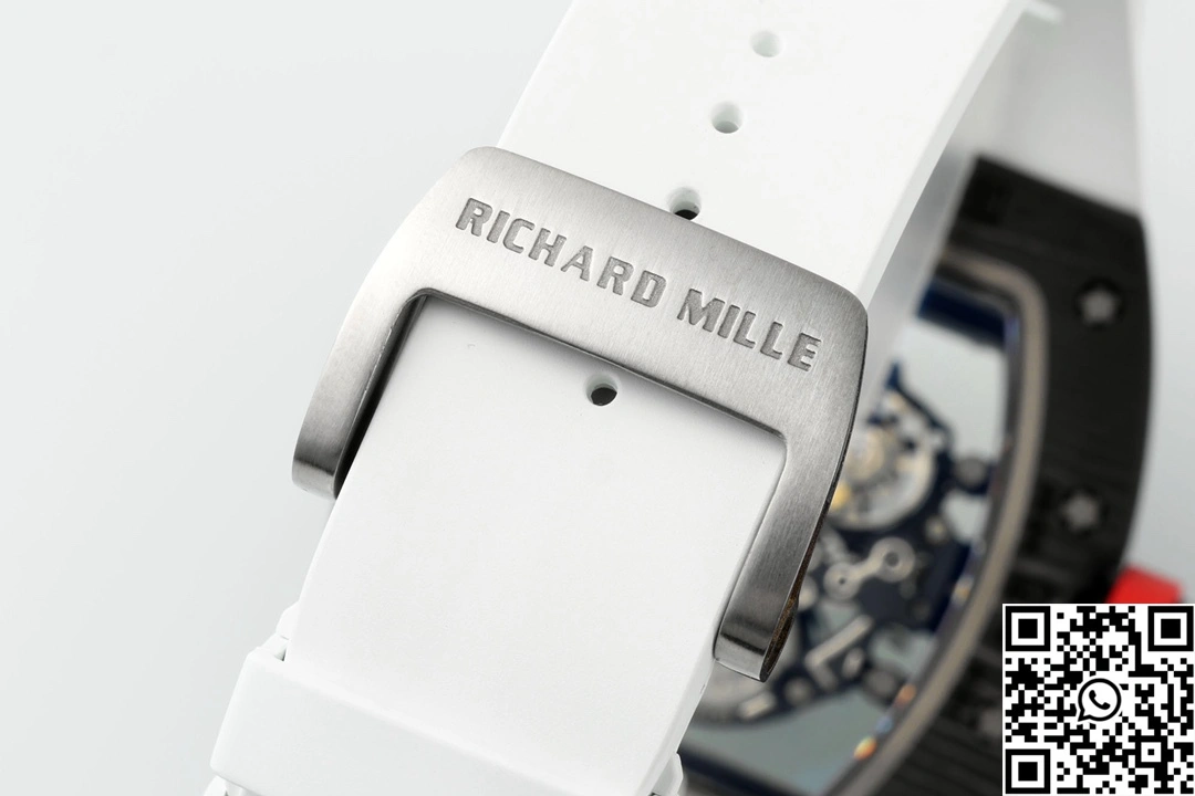 Richard Mille RM-055 APS Factory NTPT Carbon Fiber Black Case White Band Red Crown