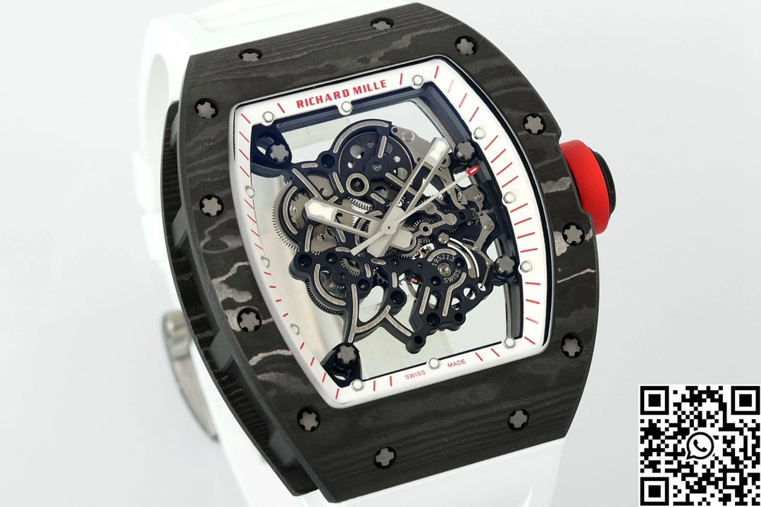 Richard Mille RM-055 APS Factory NTPT Carbon Fiber Black Case White Band Red Crown