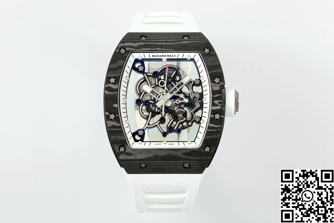Richard Mille RM-055 APS Factory NTPT Carbon Fiber Black Case White Band
