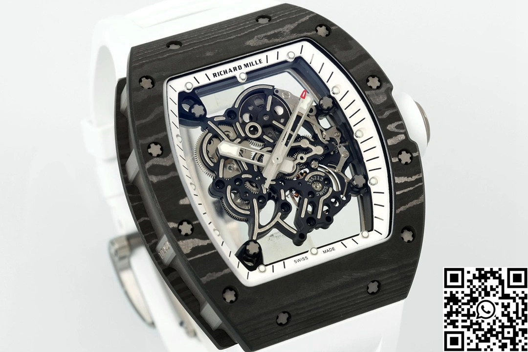 Richard Mille RM-055 APS Factory NTPT Carbon Fiber Black Case White Band