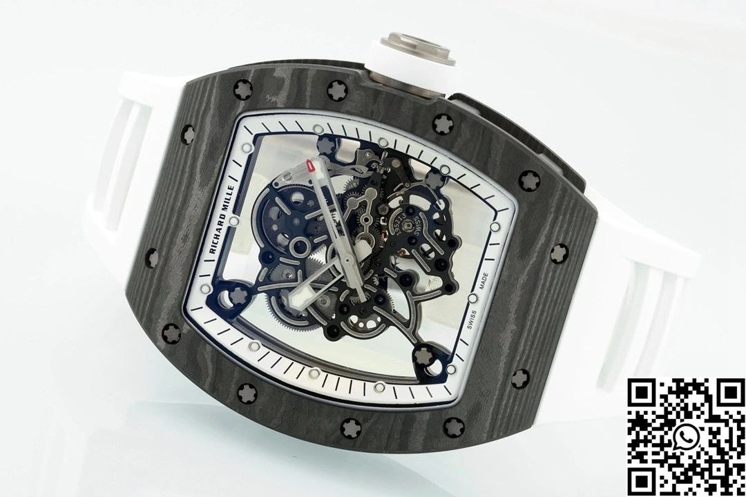 Richard Mille RM-055 APS Factory NTPT Carbon Fiber Black Case White Band