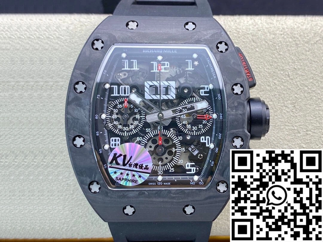 Richard Mille RM011 KV Factory Carbon Fiber Black Rubber Strap