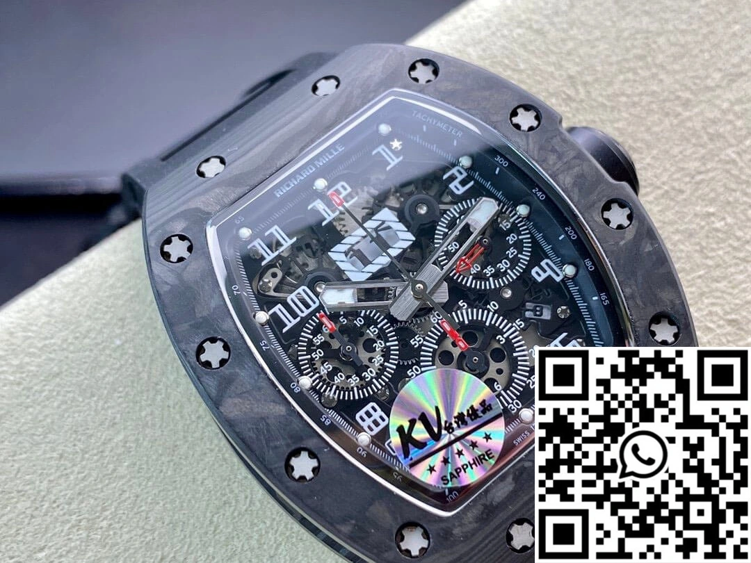 Richard Mille RM011 KV Factory Carbon Fiber Black Rubber Strap