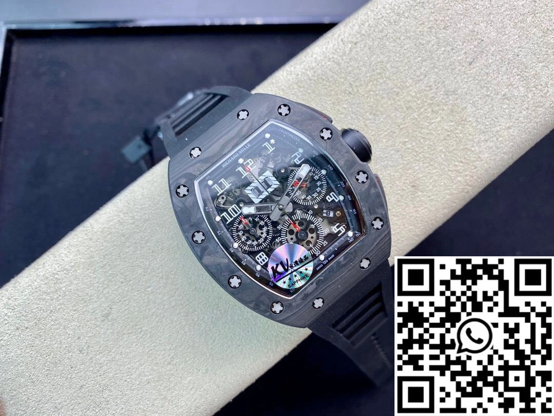 Richard Mille RM011 KV Factory Carbon Fiber Black Rubber Strap