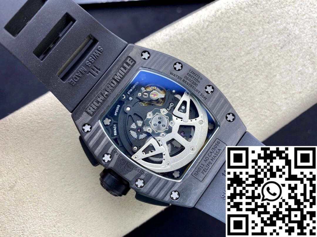 Richard Mille RM011 KV Factory Carbon Fiber Black Rubber Strap