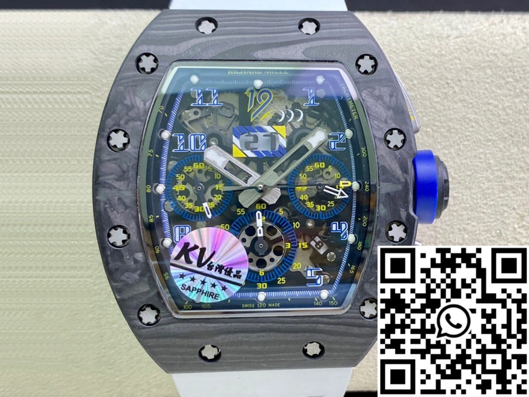 Richard Mille RM011 KV Factory Carbon Fiber White Rubber Strap