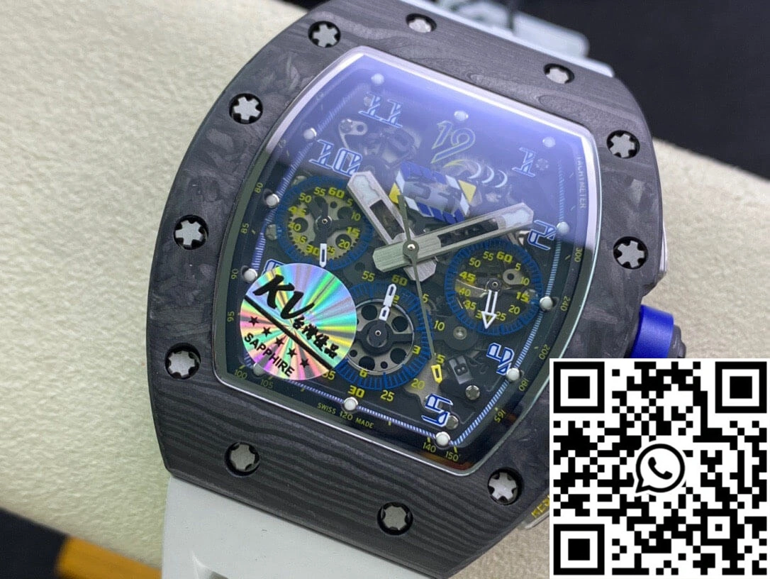 Richard Mille RM011 KV Factory Carbon Fiber White Rubber Strap