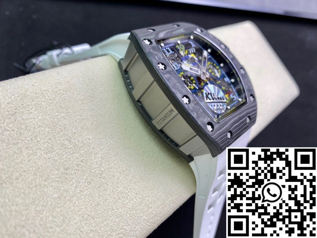 Richard Mille RM011 KV Factory Carbon Fiber White Rubber Strap