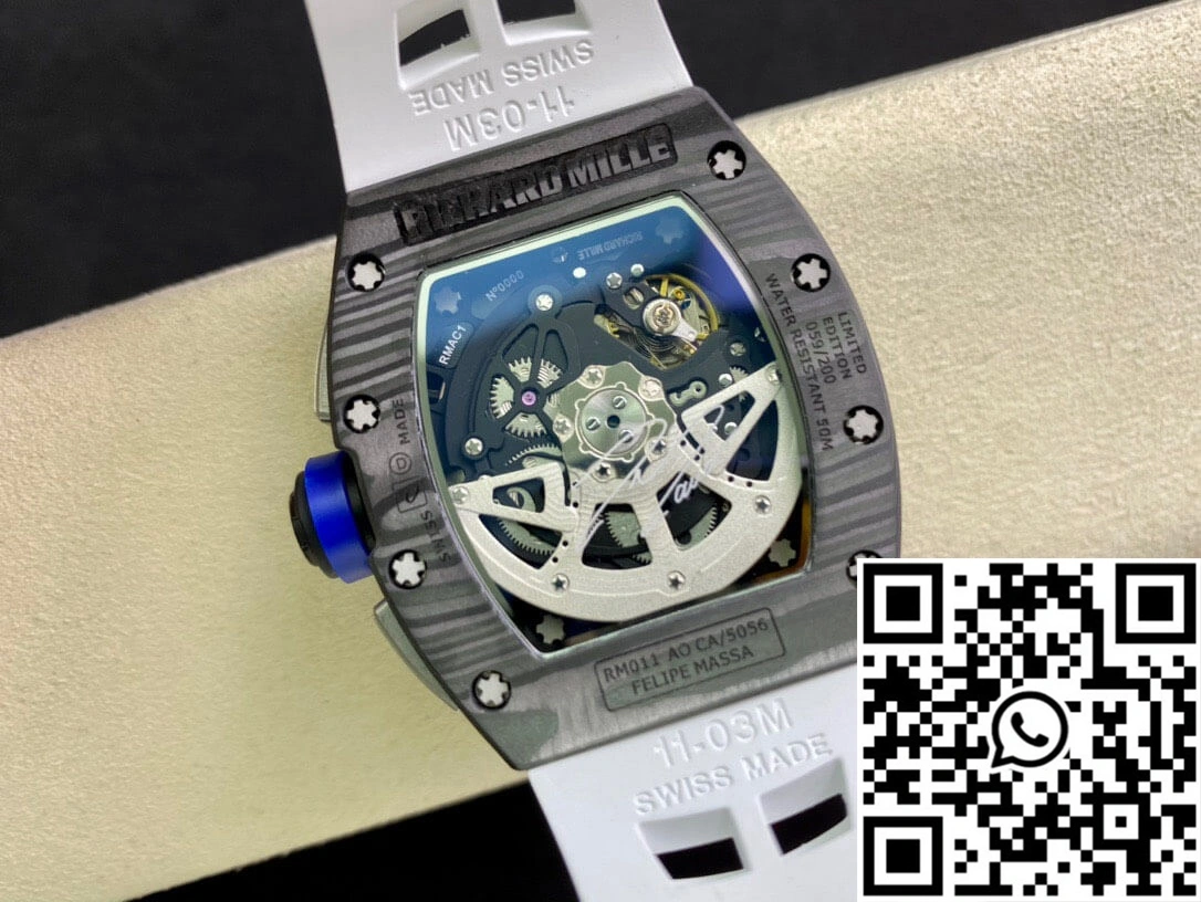 Richard Mille RM011 KV Factory Carbon Fiber White Rubber Strap
