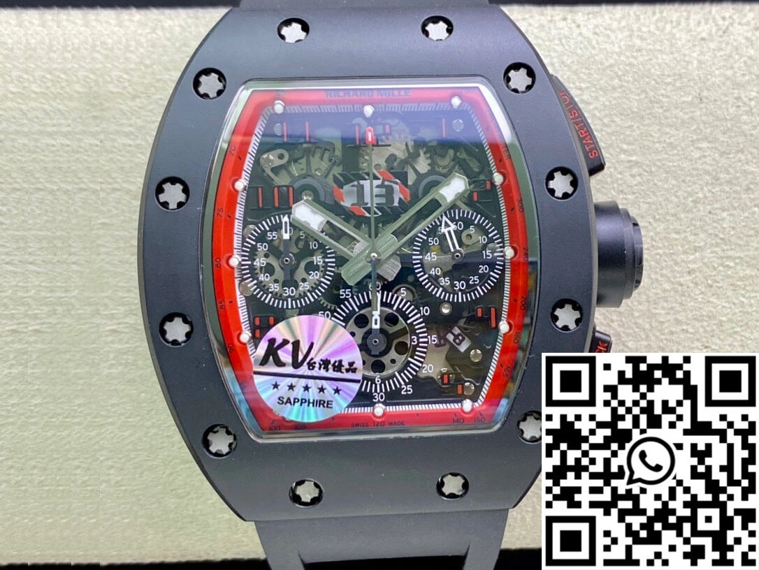 Richard Mille RM011 KV Factory Ceramic Black Rubber Strap