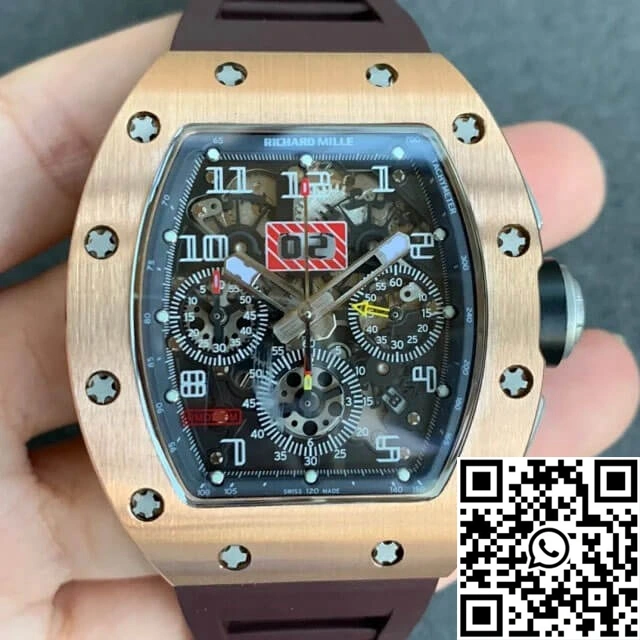 Richard Mille RM011 KV Factory Rose Gold Brown Rubber Strap