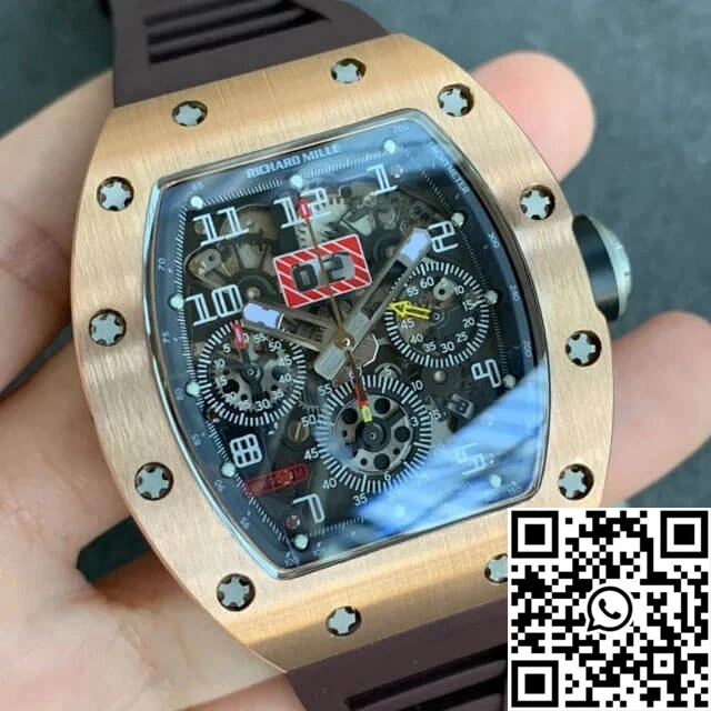 Richard Mille RM011 KV Factory Rose Gold Brown Rubber Strap
