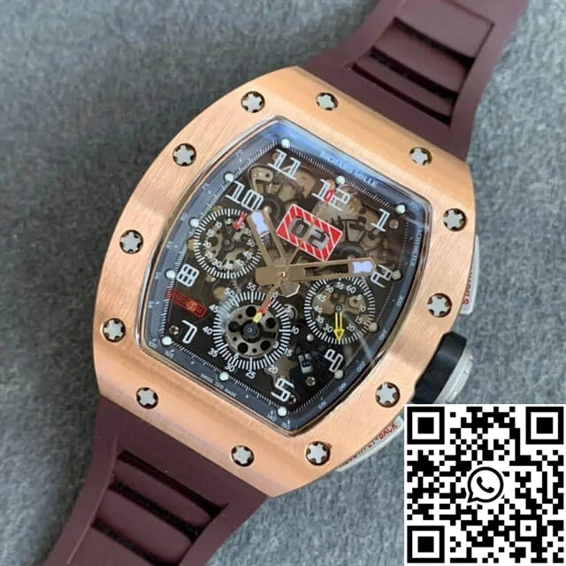Richard Mille RM011 KV Factory Rose Gold Brown Rubber Strap