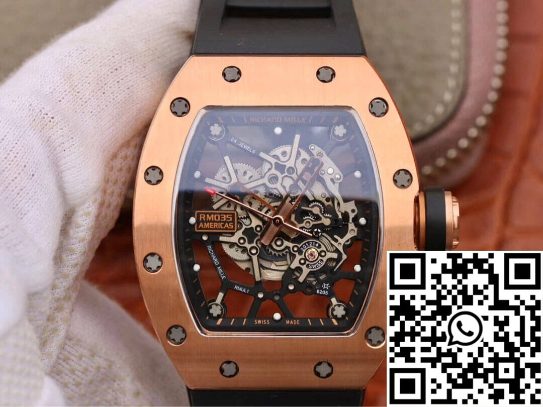 Richard Mille RM035 Americas KV Factory Rose Gold Black Strap
