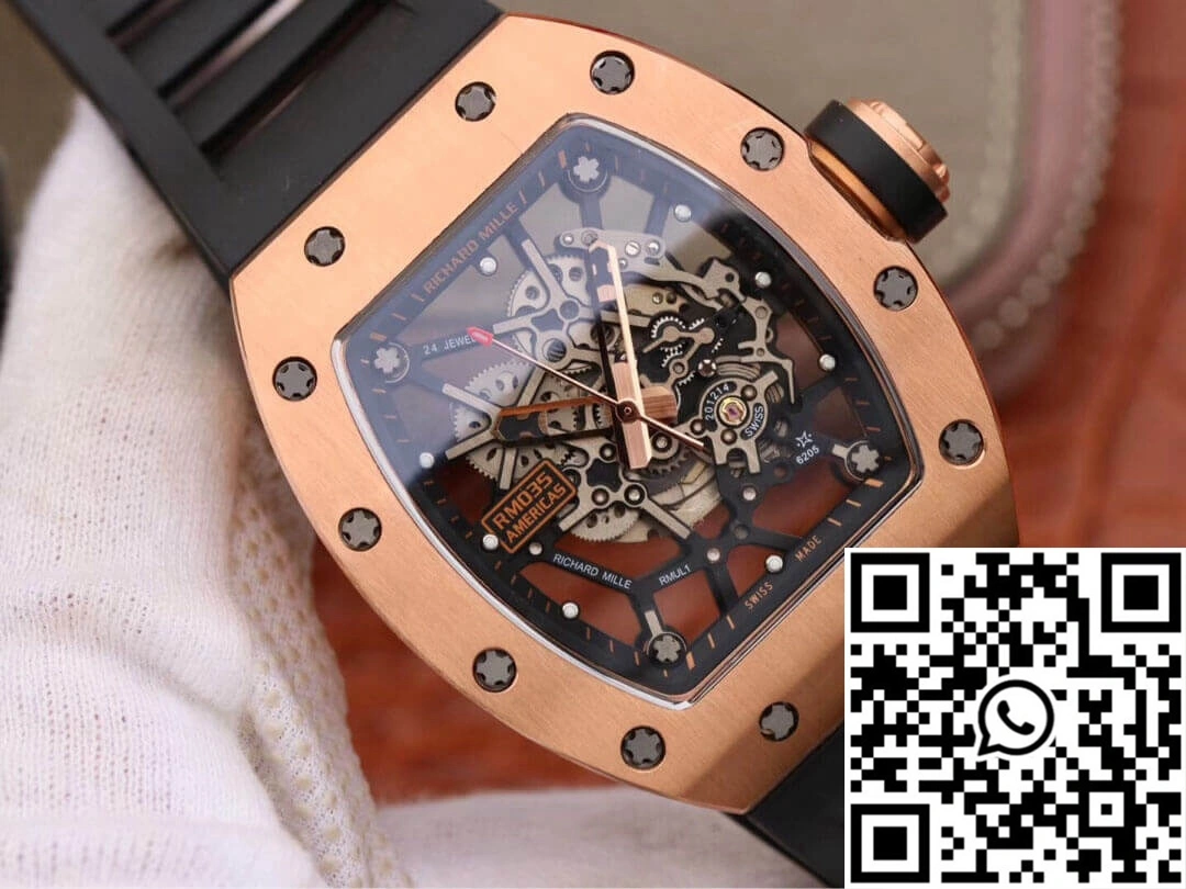 Richard Mille RM035 Americas KV Factory Rose Gold Black Strap