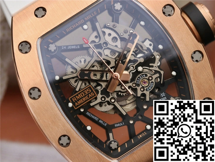 Richard Mille RM035 Americas KV Factory Rose Gold White Strap