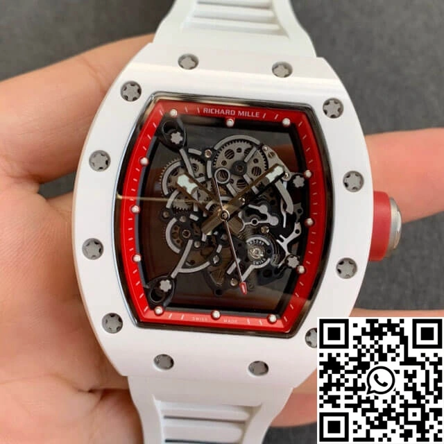 Richard Mille RM055 KV Factory V2 White Ceramic Case Rubber Strap