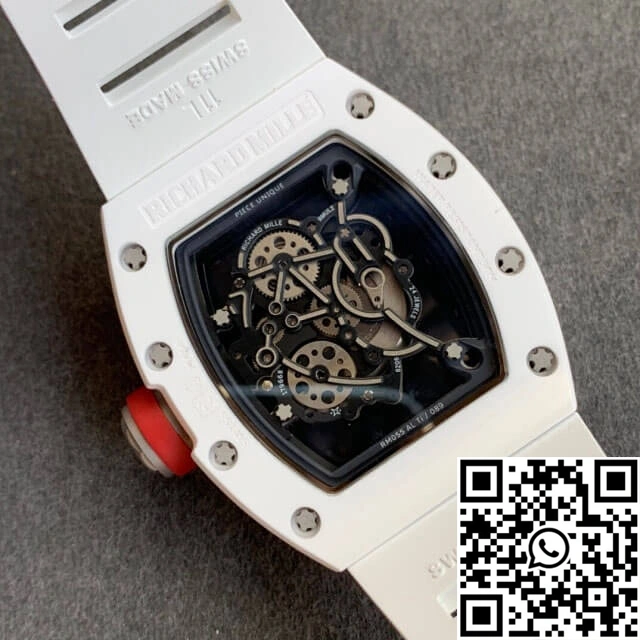 Richard Mille RM055 KV Factory V2 White Ceramic Case Rubber Strap