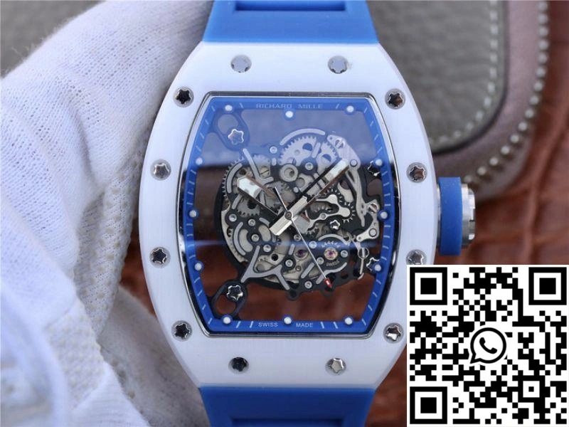 Richard Mille RM055 KV Factory White Ceramic Blue Hollow Dial
